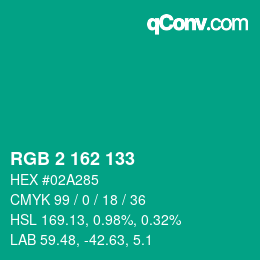 Color code: RGB 2 162 133 | qconv.com