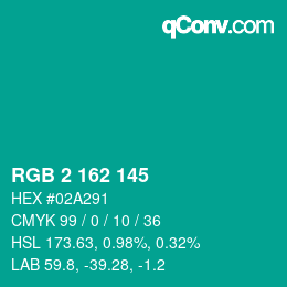 颜色代码: RGB 2 162 145 | qconv.com