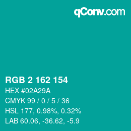 Color code: RGB 2 162 154 | qconv.com