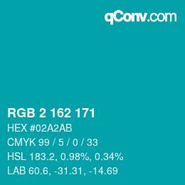 Farbcode: RGB 2 162 171 | qconv.com