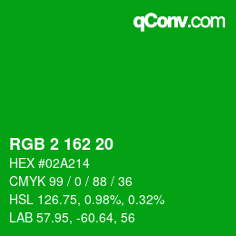 カラーコード: RGB 2 162 20 | qconv.com