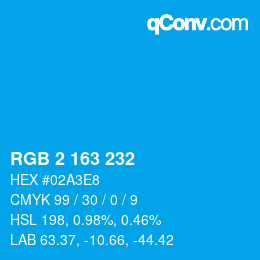 カラーコード: RGB 2 163 232 | qconv.com