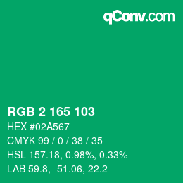 カラーコード: RGB 2 165 103 | qconv.com