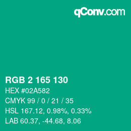 カラーコード: RGB 2 165 130 | qconv.com