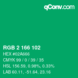 カラーコード: RGB 2 166 102 | qconv.com
