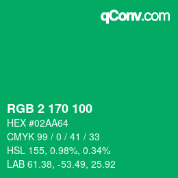 カラーコード: RGB 2 170 100 | qconv.com