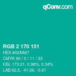 Color code: RGB 2 170 151 | qconv.com