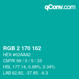 Color code: RGB 2 170 162 | qconv.com