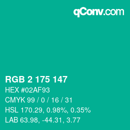 Color code: RGB 2 175 147 | qconv.com