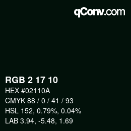 Color code: RGB 2 17 10 | qconv.com