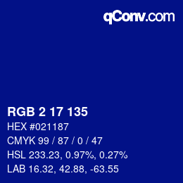 Color code: RGB 2 17 135 | qconv.com