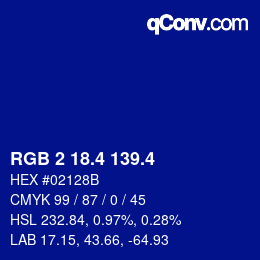 カラーコード: RGB 2 18.4 139.4 | qconv.com