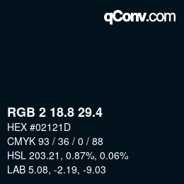 カラーコード: RGB 2 18.8 29.4 | qconv.com