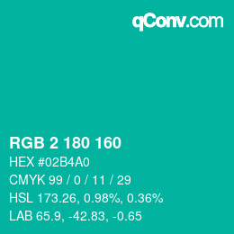 Color code: RGB 2 180 160 | qconv.com