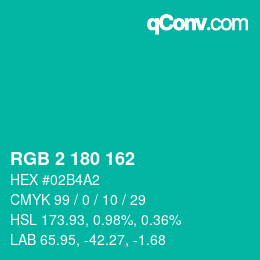 Color code: RGB 2 180 162 | qconv.com