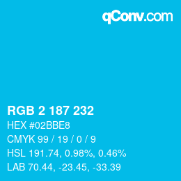 Color code: RGB 2 187 232 | qconv.com