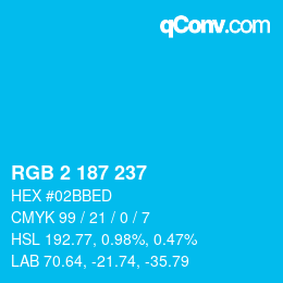 Color code: RGB 2 187 237 | qconv.com