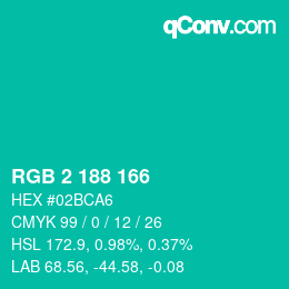カラーコード: RGB 2 188 166 | qconv.com