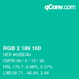 Color code: RGB 2 189 160 | qconv.com