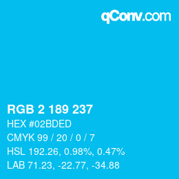 Color code: RGB 2 189 237 | qconv.com