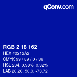 カラーコード: RGB 2 18 162 | qconv.com