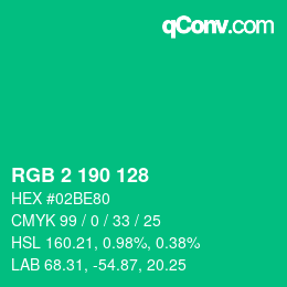 カラーコード: RGB 2 190 128 | qconv.com