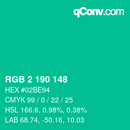 カラーコード: RGB 2 190 148 | qconv.com