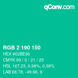 Color code: RGB 2 190 150 | qconv.com