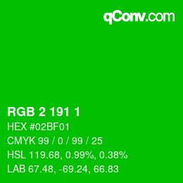 カラーコード: RGB 2 191 1 | qconv.com