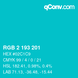 Color code: RGB 2 193 201 | qconv.com