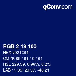 Color code: RGB 2 19 100 | qconv.com