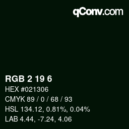 カラーコード: RGB 2 19 6 | qconv.com