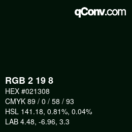 颜色代码: RGB 2 19 8 | qconv.com