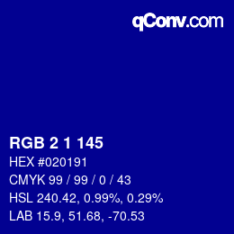 カラーコード: RGB 2 1 145 | qconv.com