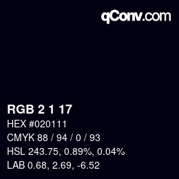カラーコード: RGB 2 1 17 | qconv.com