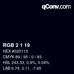 カラーコード: RGB 2 1 19 | qconv.com
