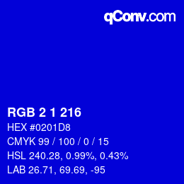 カラーコード: RGB 2 1 216 | qconv.com