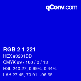 カラーコード: RGB 2 1 221 | qconv.com