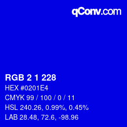 カラーコード: RGB 2 1 228 | qconv.com