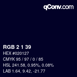 カラーコード: RGB 2 1 39 | qconv.com
