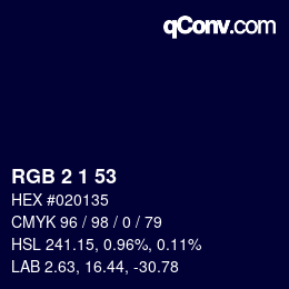 カラーコード: RGB 2 1 53 | qconv.com