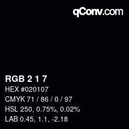 カラーコード: RGB 2 1 7 | qconv.com
