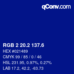 カラーコード: RGB 2 20.2 137.6 | qconv.com