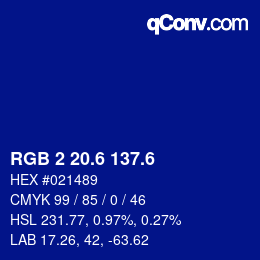 カラーコード: RGB 2 20.6 137.6 | qconv.com