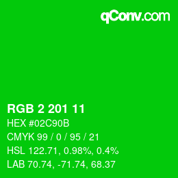 Color code: RGB 2 201 11 | qconv.com
