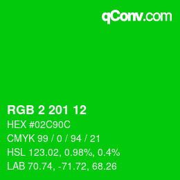 Color code: RGB 2 201 12 | qconv.com