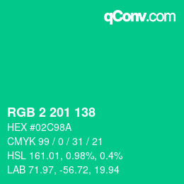 Color code: RGB 2 201 138 | qconv.com
