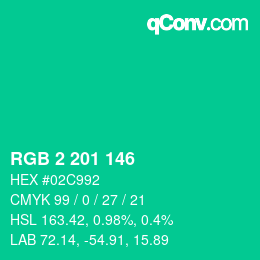 カラーコード: RGB 2 201 146 | qconv.com