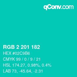 Color code: RGB 2 201 182 | qconv.com