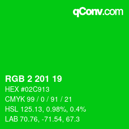 Color code: RGB 2 201 19 | qconv.com